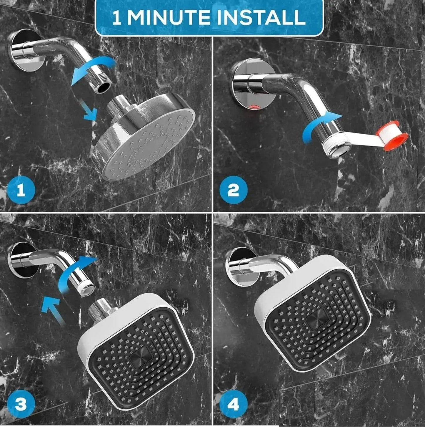 Alpha Wave (4x4 Inches) ABS Chrome Black Finish Overhead Shower With Arm (9 Inch)