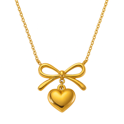 Bow Heart Pendant Necklace -Dainty Cute Pendant Jewelry Gift