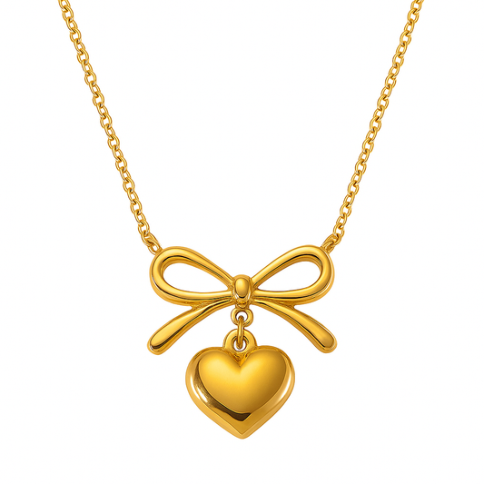 Bow Heart Pendant Necklace -Dainty Cute Pendant Jewelry Gift
